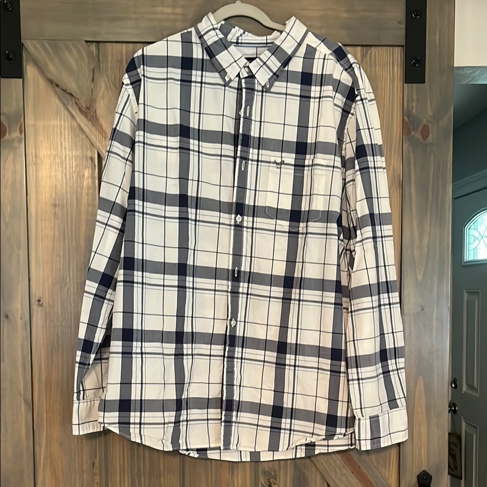 Men's Blue and White Plaid Shirt American Eagle Size XXXL